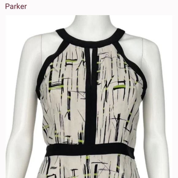 Parker Geometric Silk Halter Keyhole Dress - Size M - Picture 4 of 13